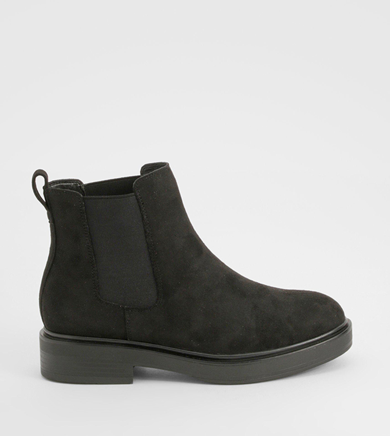 Buy Boohoo Wide Fit Faux Suede Panel Detail Chelsea Boots In Black