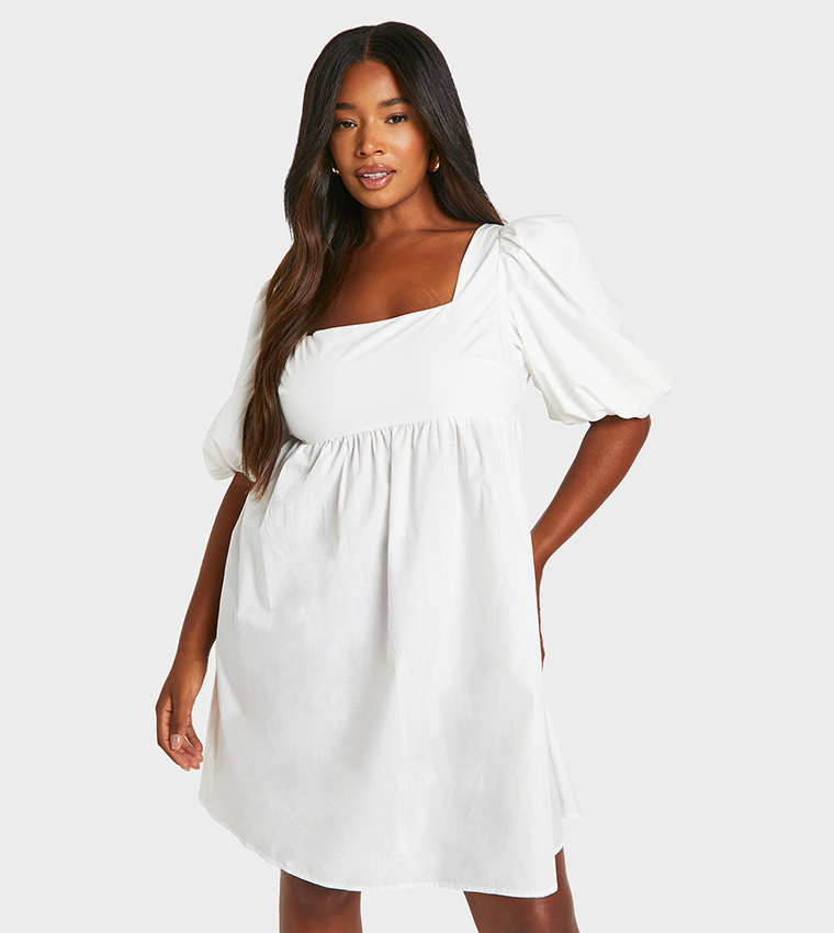 Buy Boohoo Curve Volume Sleeves Strappy Back Mini Dress In White 6thStreet Oman