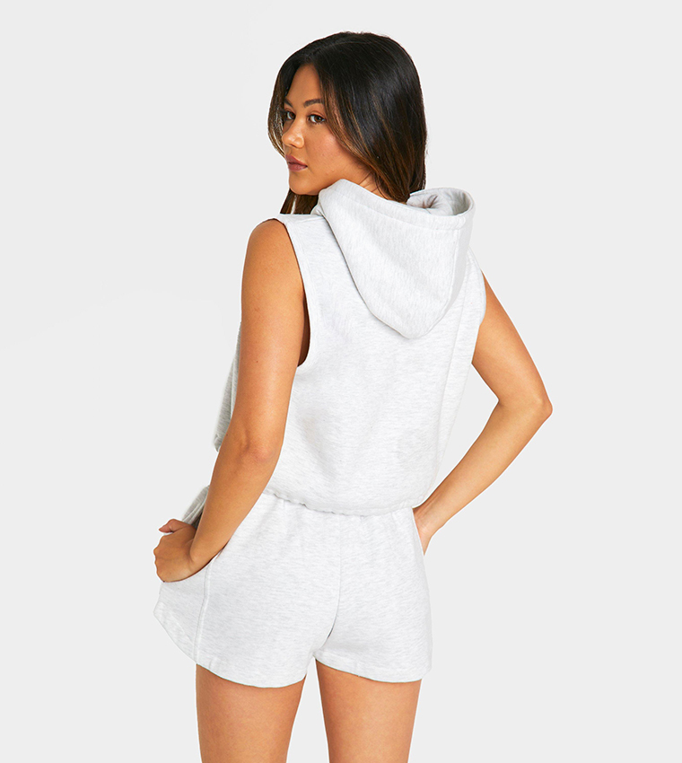 Zip Through Sleeveless Hoodie and Jacket and Short Set
