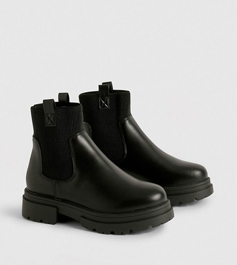 Wide Fit Double Tab Detail Chunky Chelsea Boots