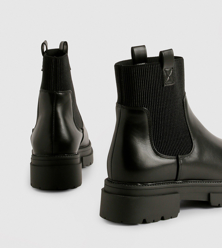 Wide Fit Double Tab Detail Chunky Chelsea Boots