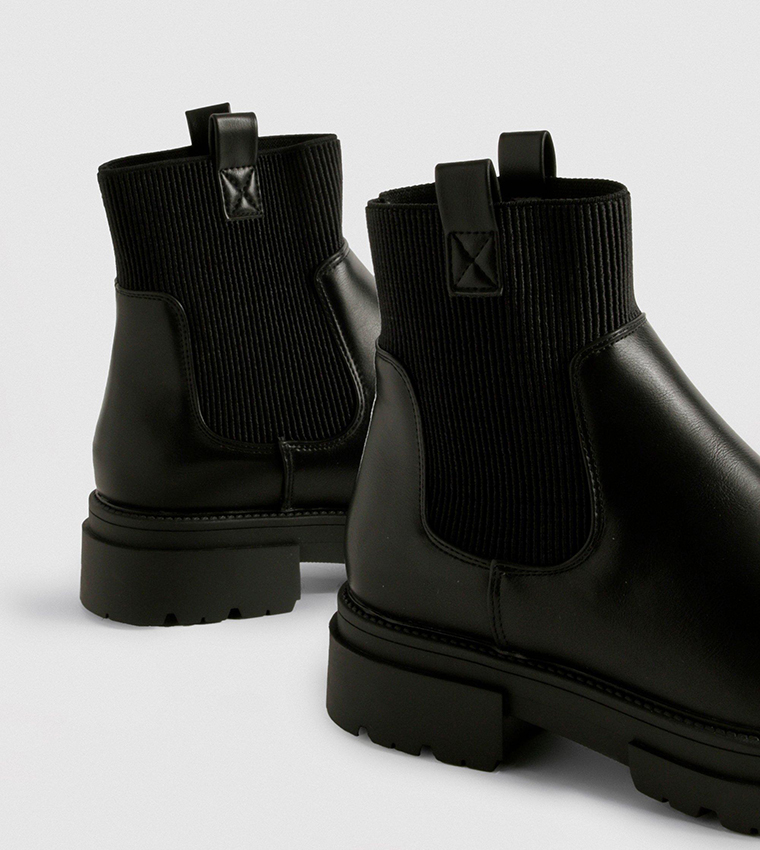 Wide Fit Double Tab Detail Chunky Chelsea Boots