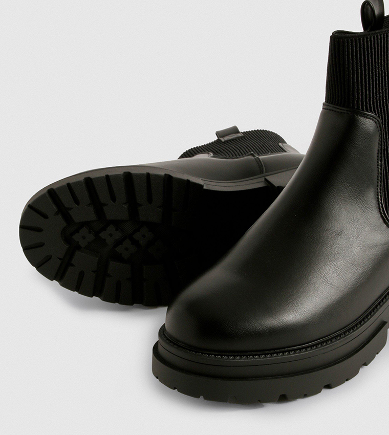 Wide Fit Double Tab Detail Chunky Chelsea Boots