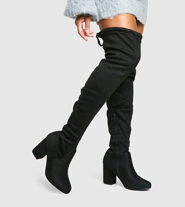 Buy Boohoo Wide Fit Faux Suede Thigh High Boots In Black 6thStreet Kuwait