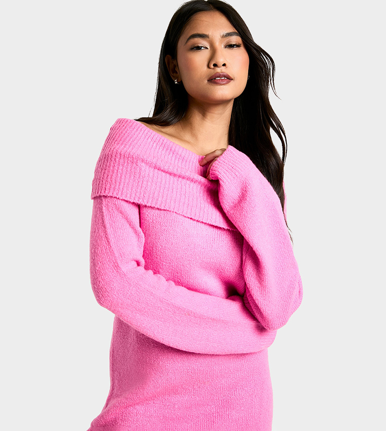 Buy Boohoo Wide Ribbed Off Shoulder Mini Sweater Dress In Pink | 6thstreet Saudi Arabia Buy Boohoo Wide Ribbed Off Shoulder Mini Sweater Dress In Pink | 6thstreet Saudi Arabia