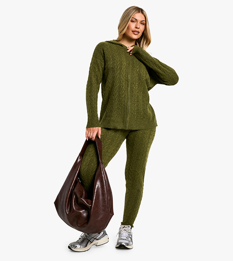 Buy Boohoo Soft Cable Knit Hooded Co Ord Set In Green 6thStreet UAE