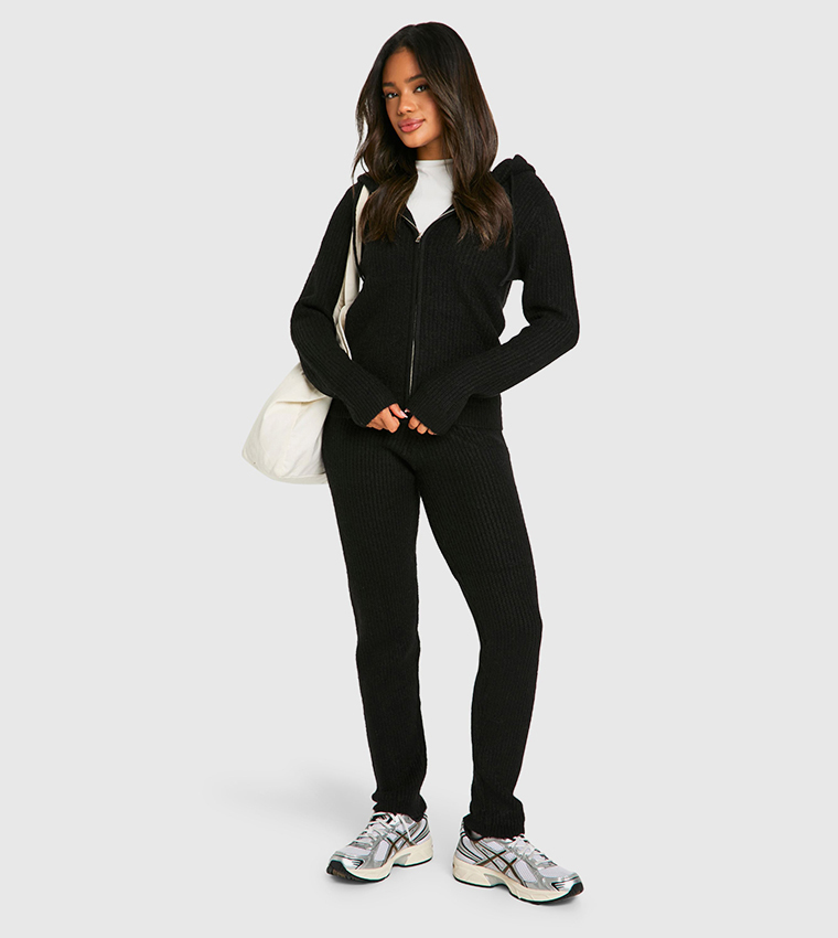 Soft Fine Gauge Zip-Through Knitted Tracksuit Set