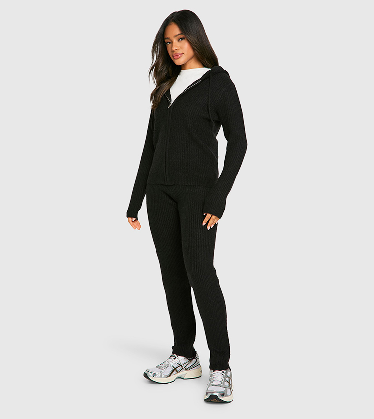 Soft Fine Gauge Zip-Through Knitted Tracksuit Set