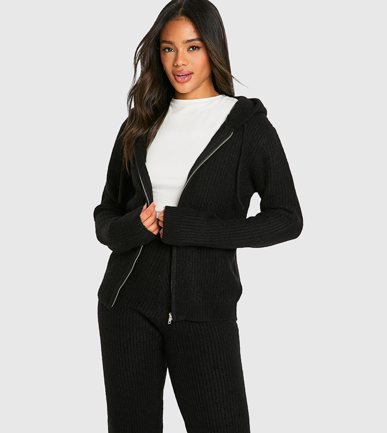 Soft Fine Gauge Zip-Through Knitted Tracksuit Set
