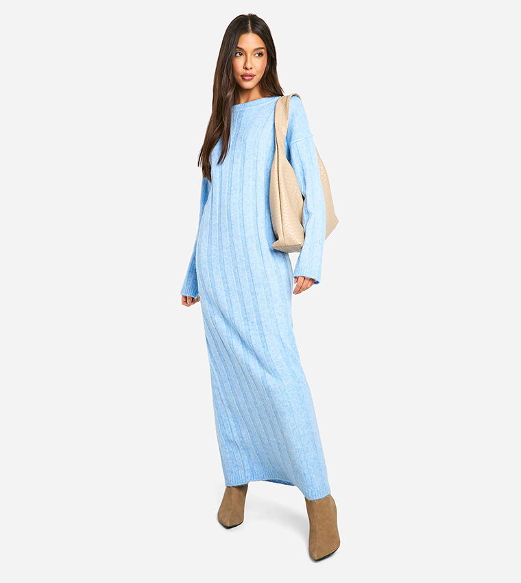 Wide Soft Ribbed Knitted Maxi Dress