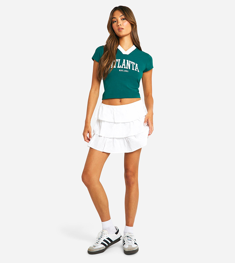 Printed V-Neck Cropped T-shirt