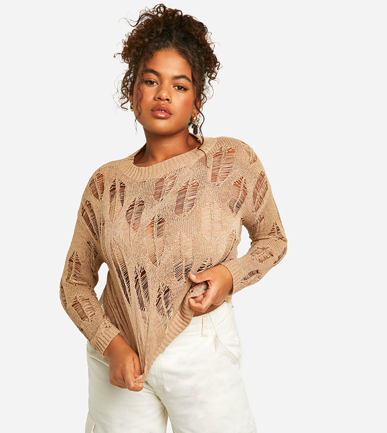 Buy Boohoo Curve Ladder Detail Sheer Top In Beige 6thStreet Oman