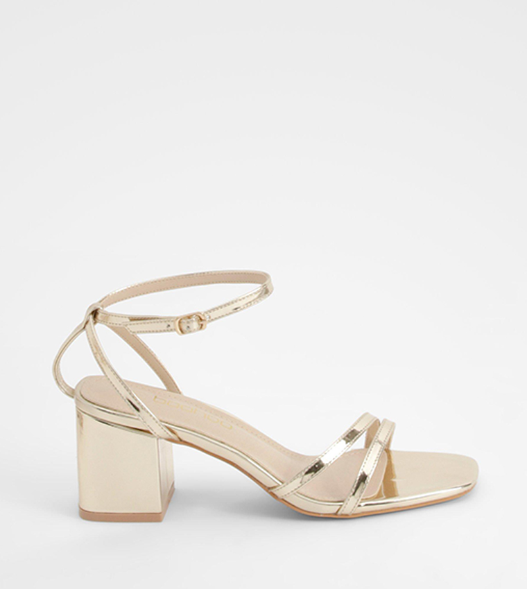 Metallic Asymmetric Barely Block Heel Sandals