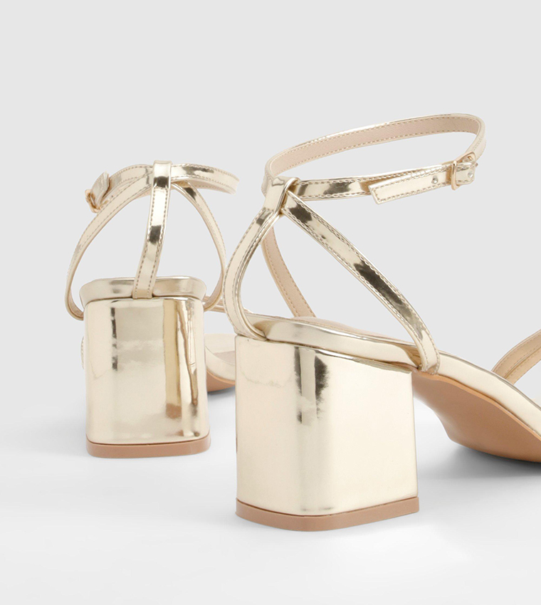 Metallic Asymmetric Barely Block Heel Sandals