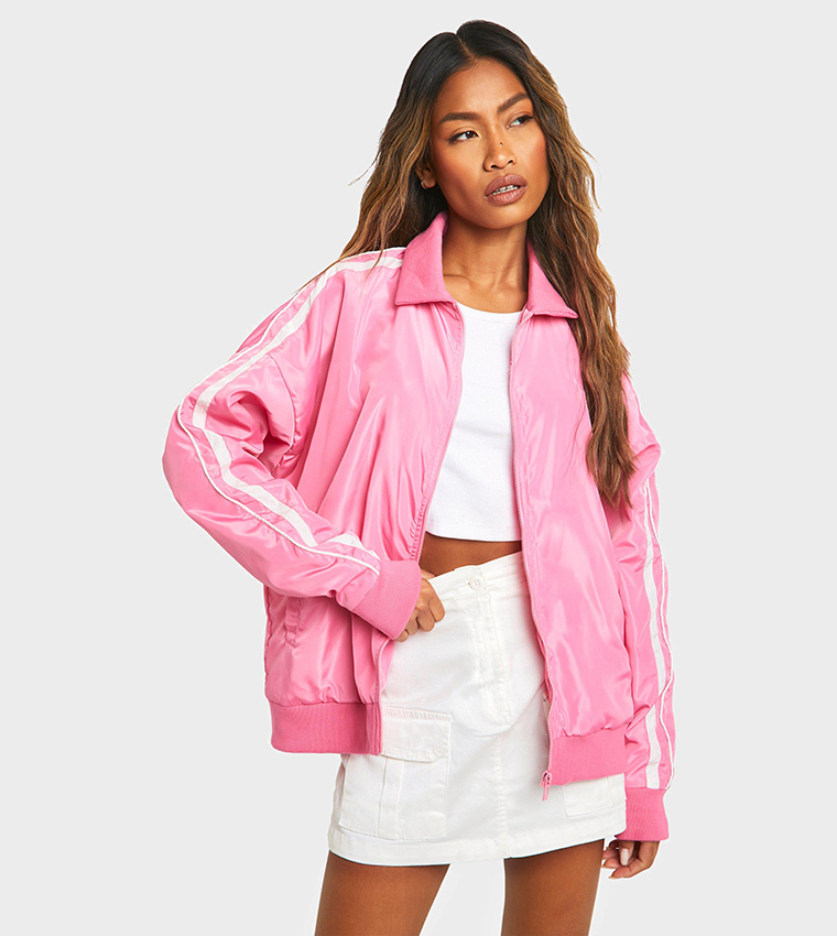 Buy Boohoo Stripe Detail Funnel Neck Jacket In Pink 6thStreet Kuwait