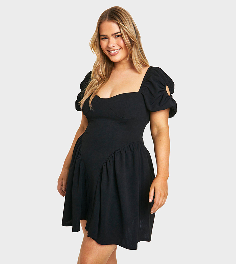 Buy Boohoo Curve Corset Skater Dress In Black 6thStreet UAE