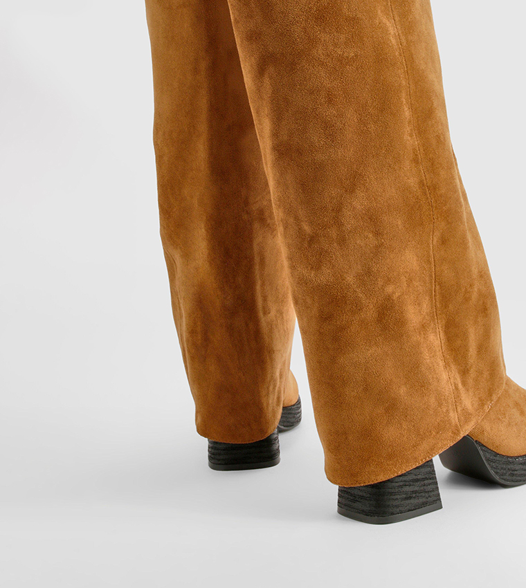 Stacked Heel Fold Over Knee High Boots