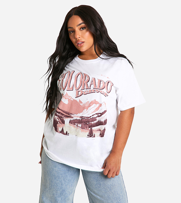 Buy Boohoo Curve Colorado Oversized T Shirt In White