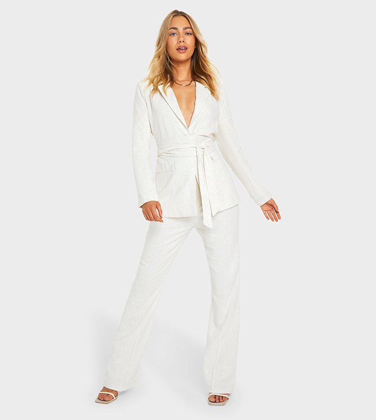 Linen Look Obi Tie Waist Tailored Blazer