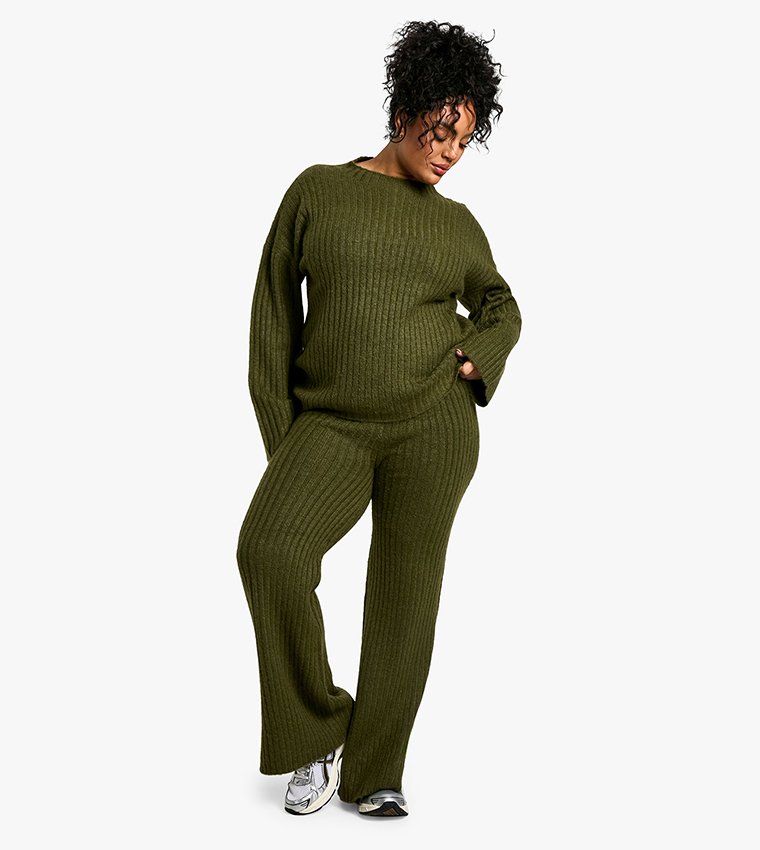 Curve Soft Knit Ribbed Sweater and Knitted Trouser Set