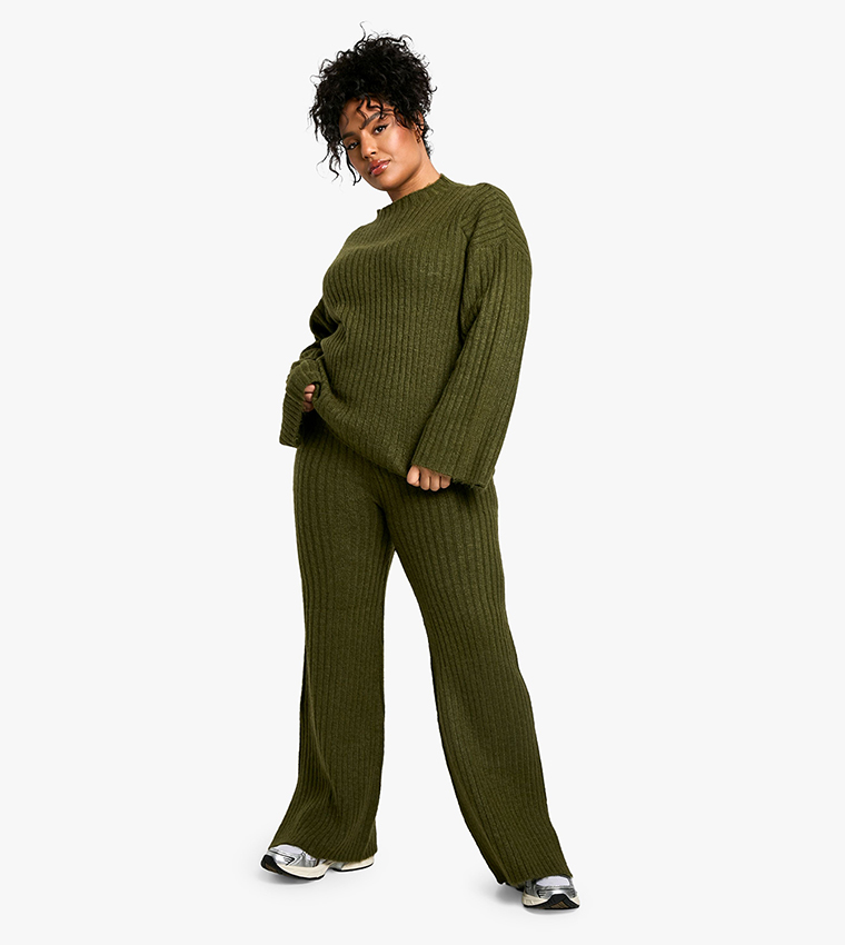 Curve Soft Knit Ribbed Sweater and Knitted Trouser Set