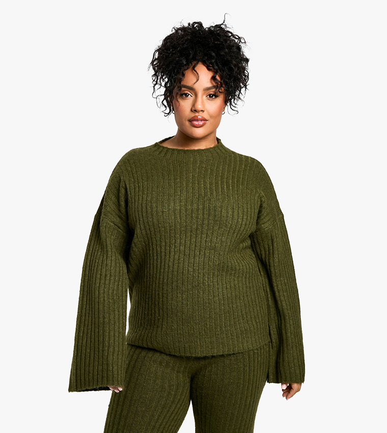 Curve Soft Knit Ribbed Sweater and Knitted Trouser Set