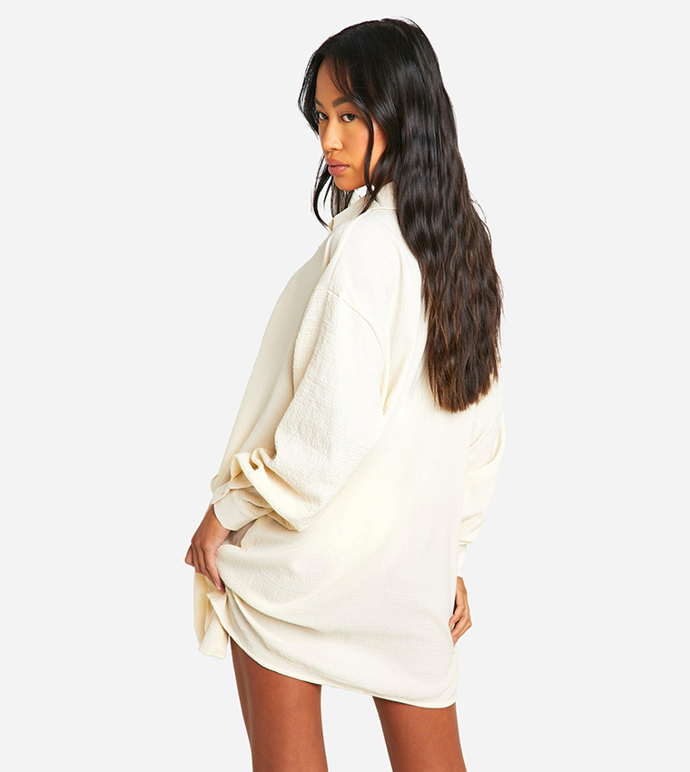Textured Crinkle Oversized Beach Shirt