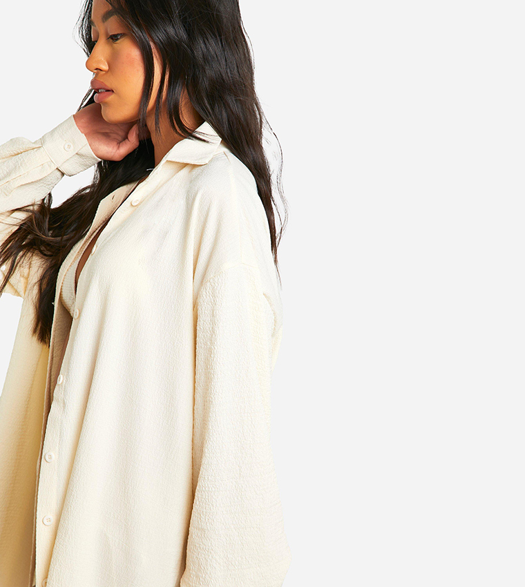 Textured Crinkle Oversized Beach Shirt