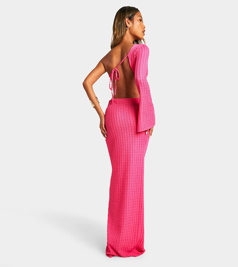 Textured One Shoulder Cut-Out Detail Maxi Dress
