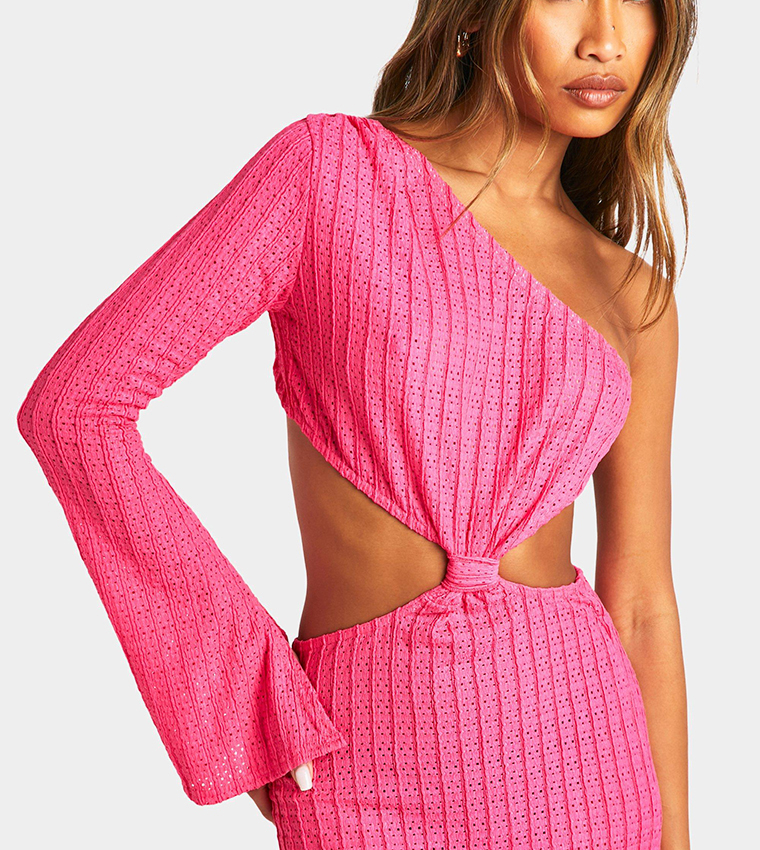 Textured One Shoulder Cut-Out Detail Maxi Dress