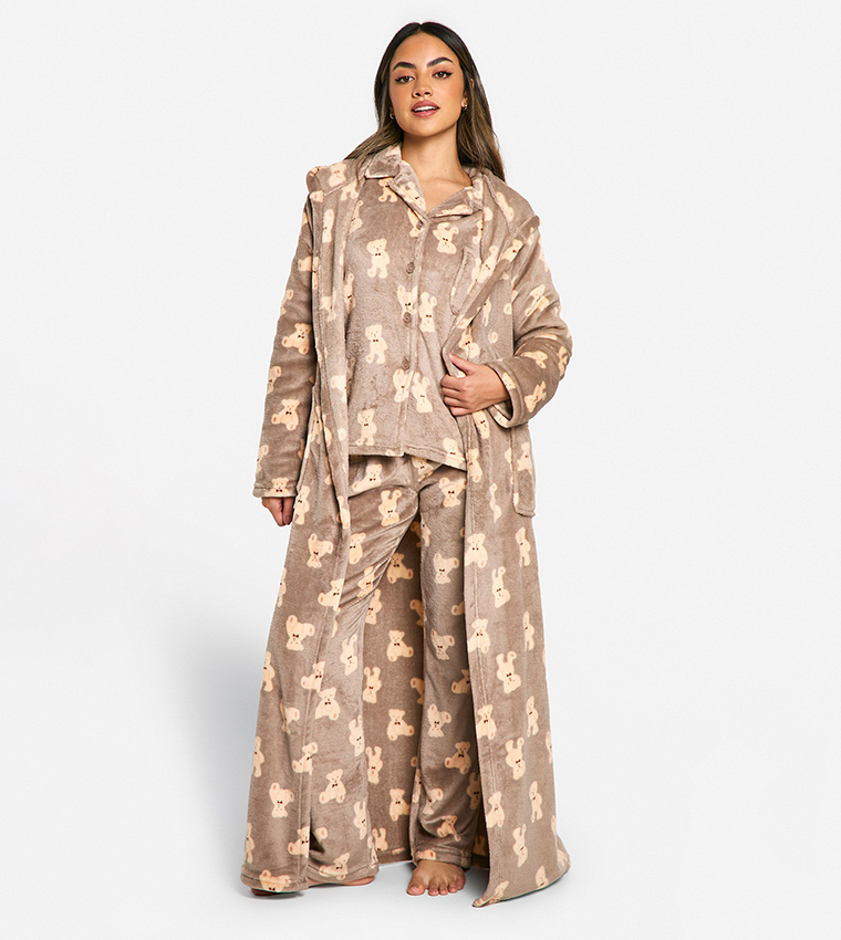 Buy Boohoo Bear Fleece Maxi Dressing Gown In Brown 6thStreet Oman