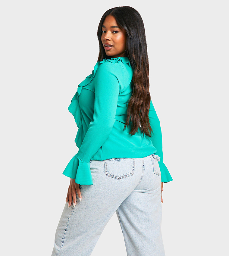Curve Ruffle Frill Long Sleeves Top