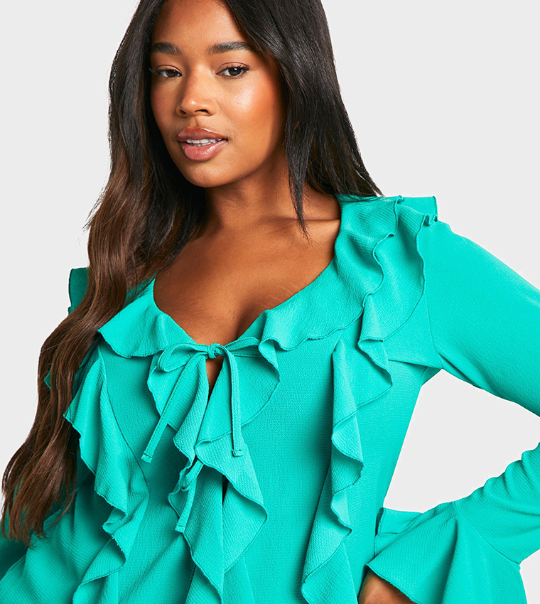 Curve Ruffle Frill Long Sleeves Top