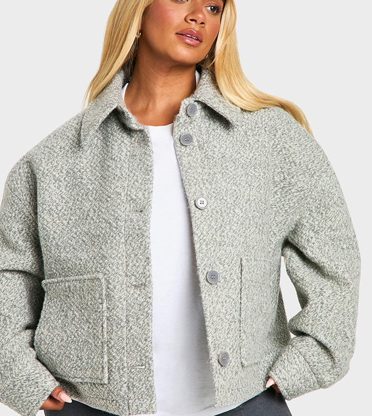 Curve Collared Boucle Wool Look Jacket