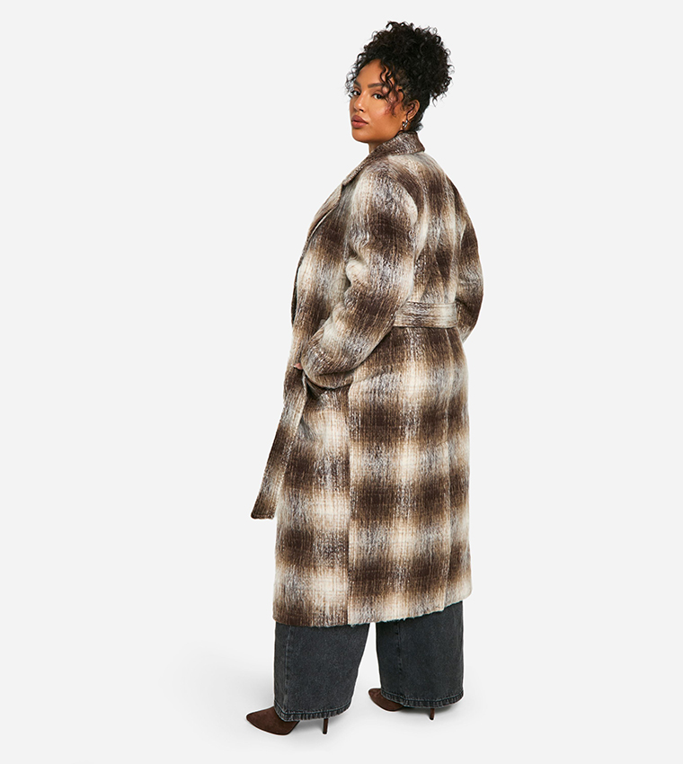 Buy Boohoo Curve Check Oversized Wool Look Coat In Multiple Colors