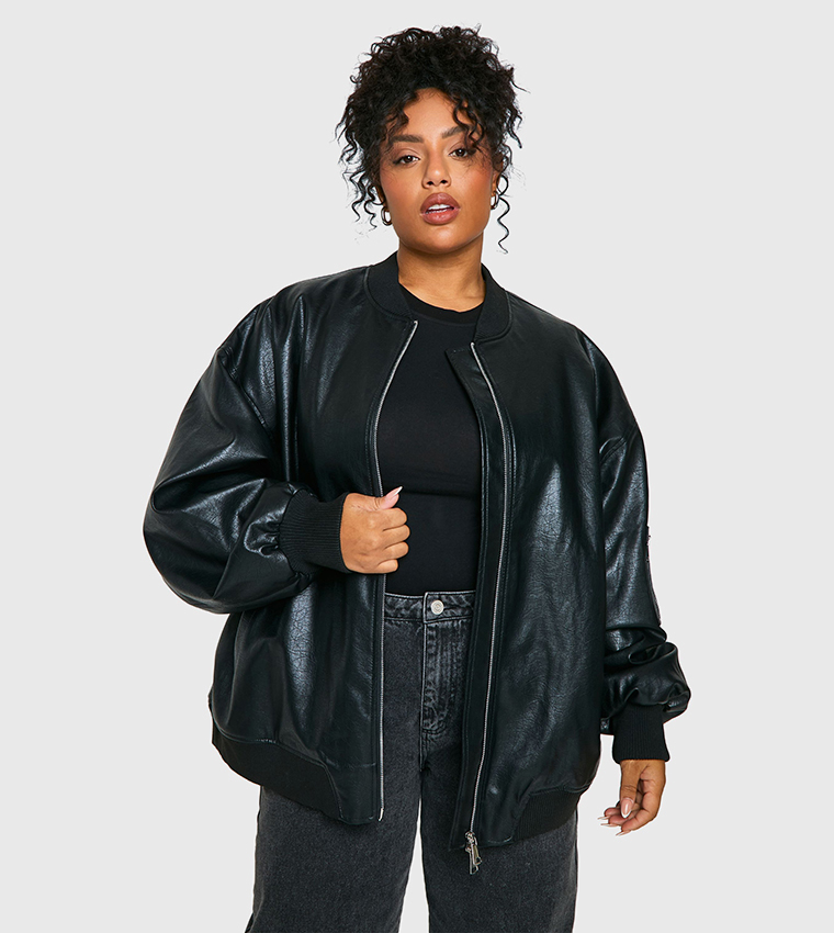 LE ■ Oversized crack faux leather blouson Coated Oversized Blouson | Faux Leather | UNIQLO US
