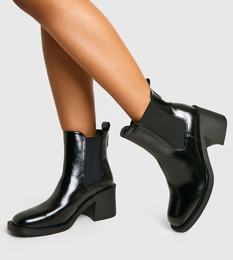 Patent Textured Heeled Chelsea Boots