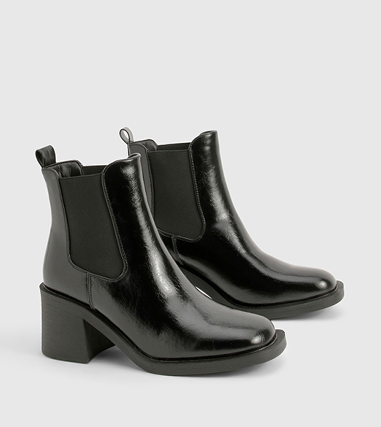 Patent Textured Heeled Chelsea Boots