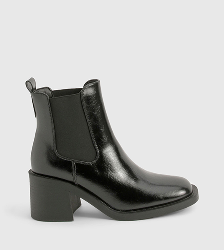 Patent Textured Heeled Chelsea Boots