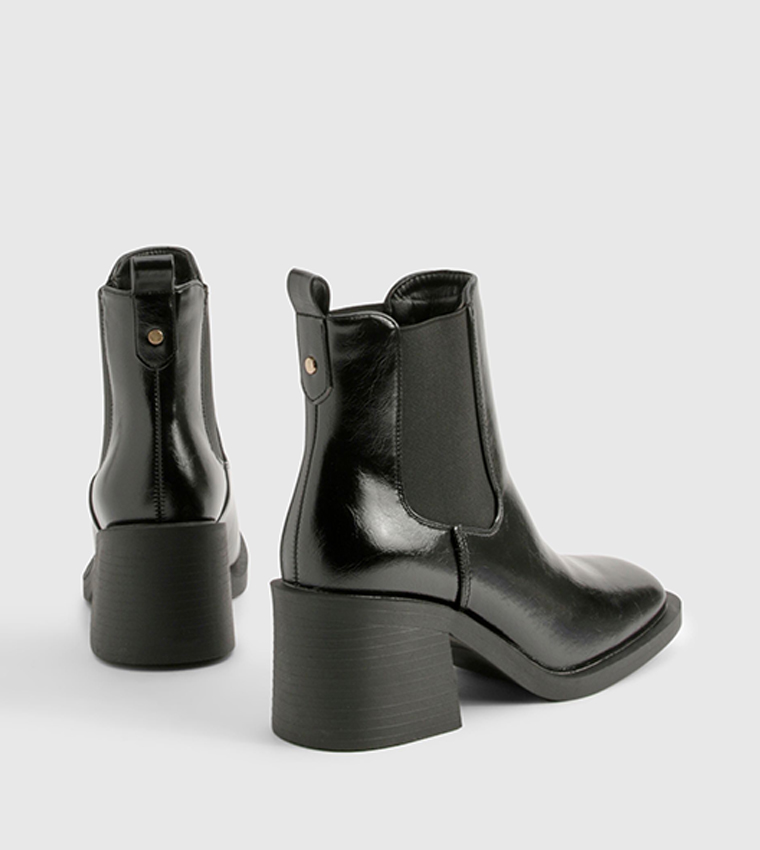 Patent Textured Heeled Chelsea Boots