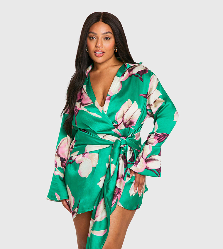 boohoo green floral wrap dress Odana's | PEONY