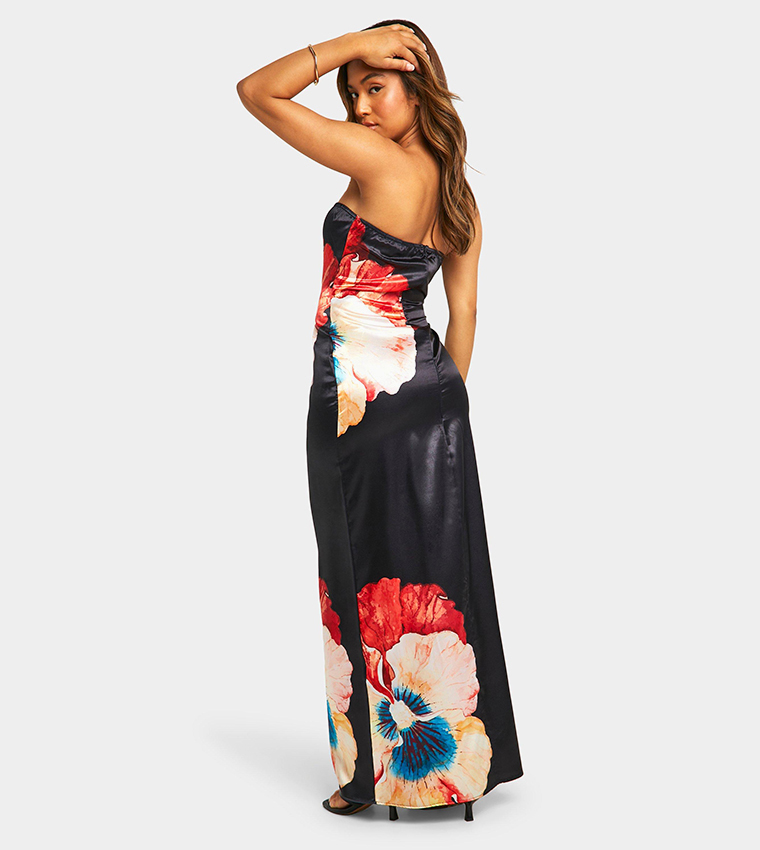 Petite Floral Print Satin Maxi Dress