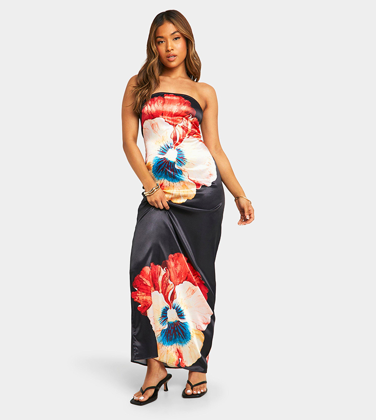 Petite Floral Print Satin Maxi Dress