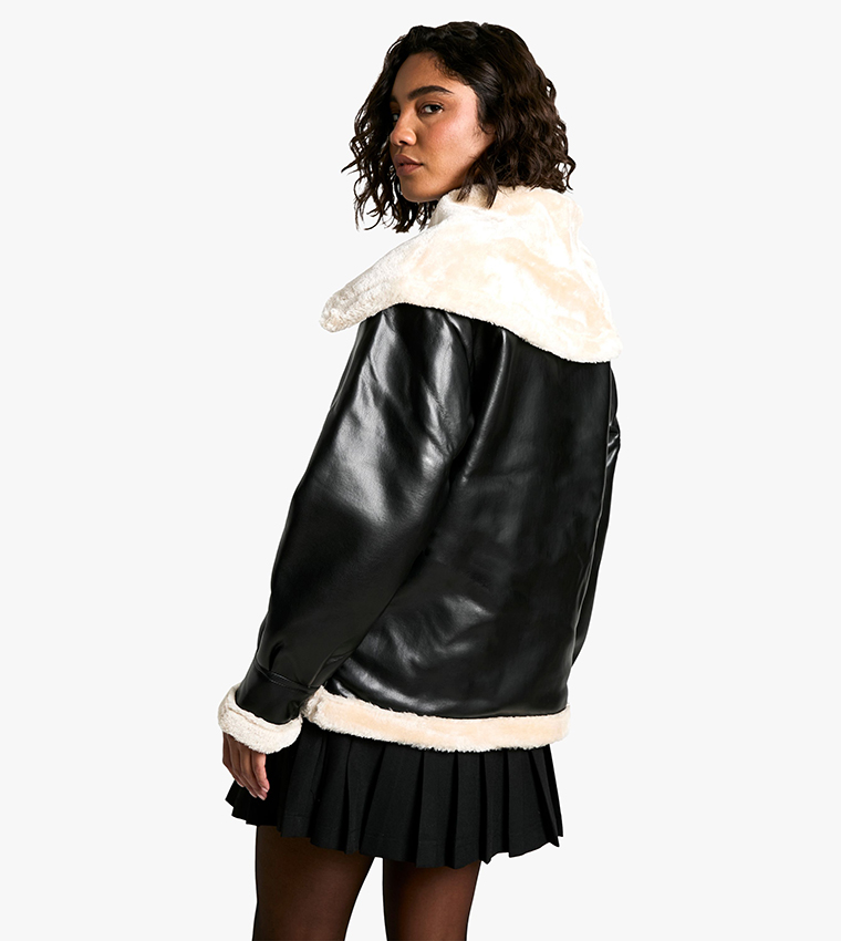 Tall Faux Fur Collar Leather Jacket