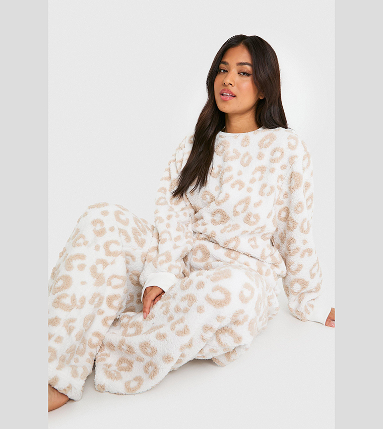 Petite Tonal Leopard Print Loungewear Set