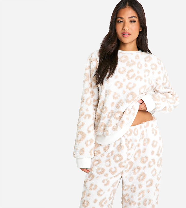Petite Tonal Leopard Print Loungewear Set