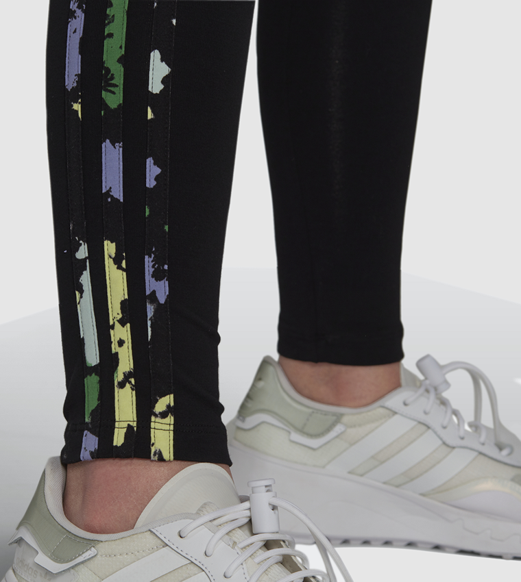 Adidas floral hotsell 3 stripe leggings