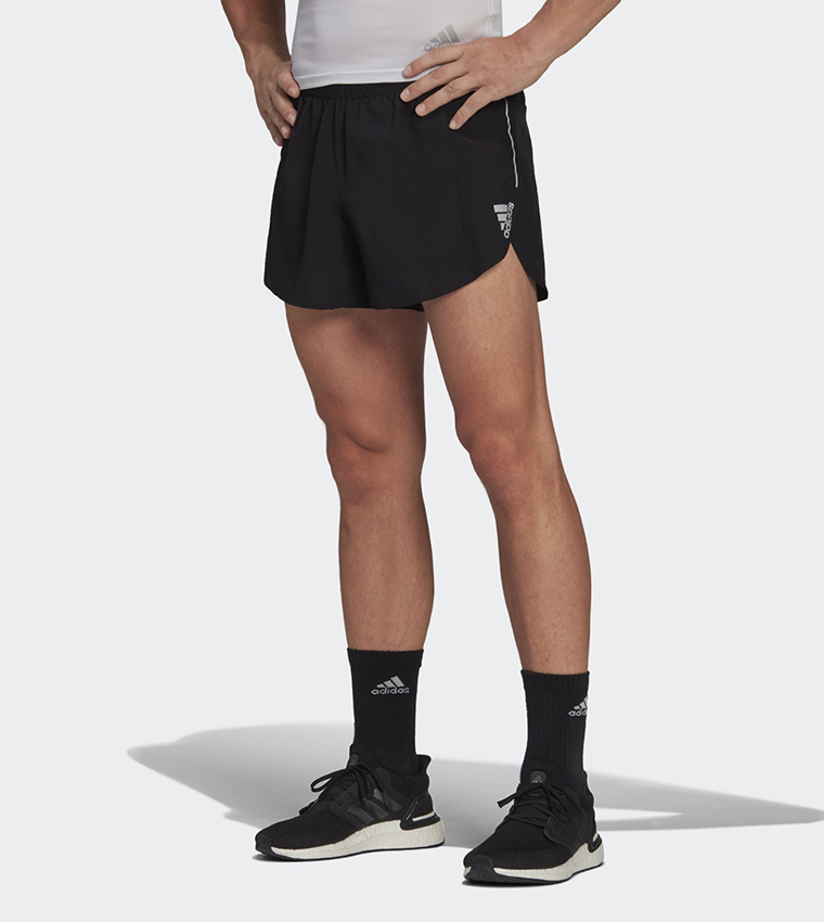 Buy Adidas Own The Run Logo Printed Split Shorts In Black