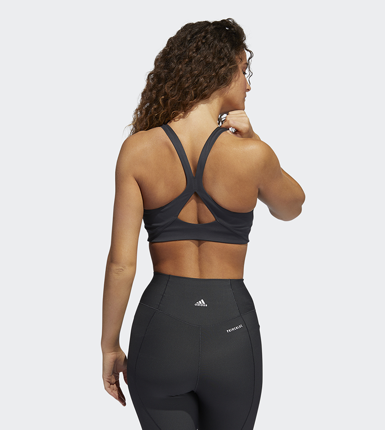 adidas medium support high neck yoga bra in grey