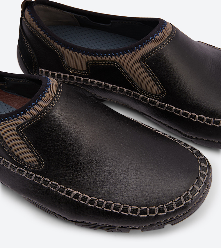 Buy Hush Puppies Torque Round Toe Stitch Details Slip Ons Black In